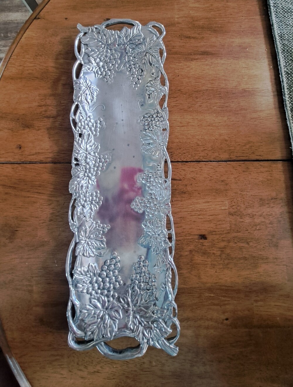Arthur Court Metal Oblong Serving Tray Grape Pattern Sand Casted in Aluminum